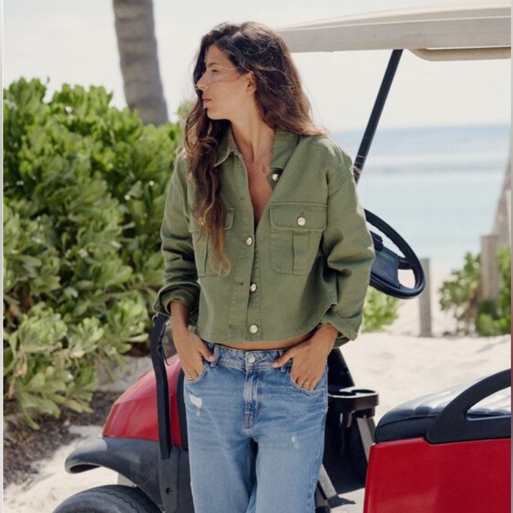 Zara Gold Button Overshirt NWOT - Size XS | Color: Khaki Green